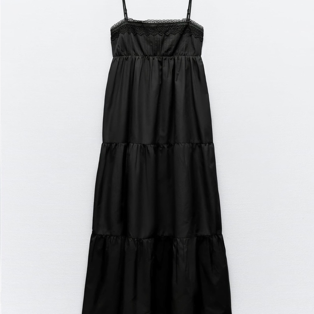 ZARA TIERED POPLIN MIDI DRESS Size Medium - Picture 3 of 4